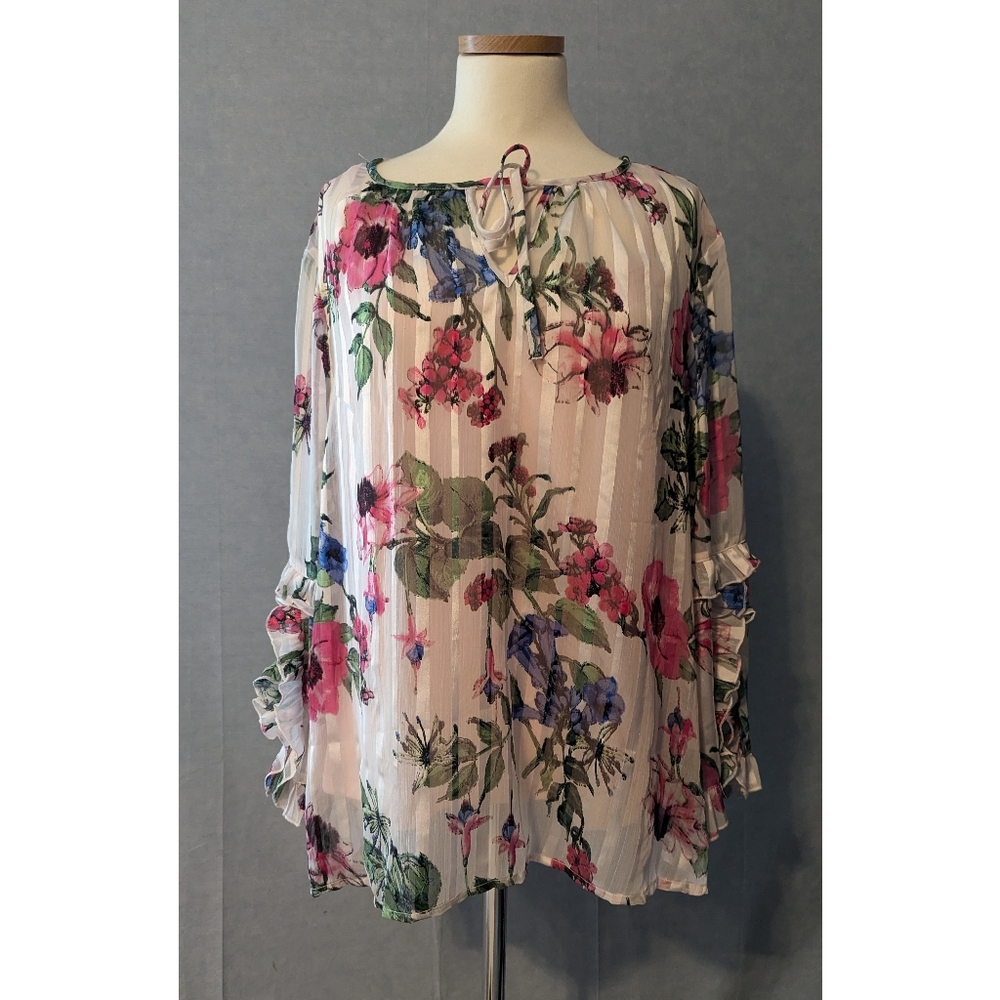 Liz Claiborne XL Sheer Floral Ruffle Sleeve Blouse and Camisole